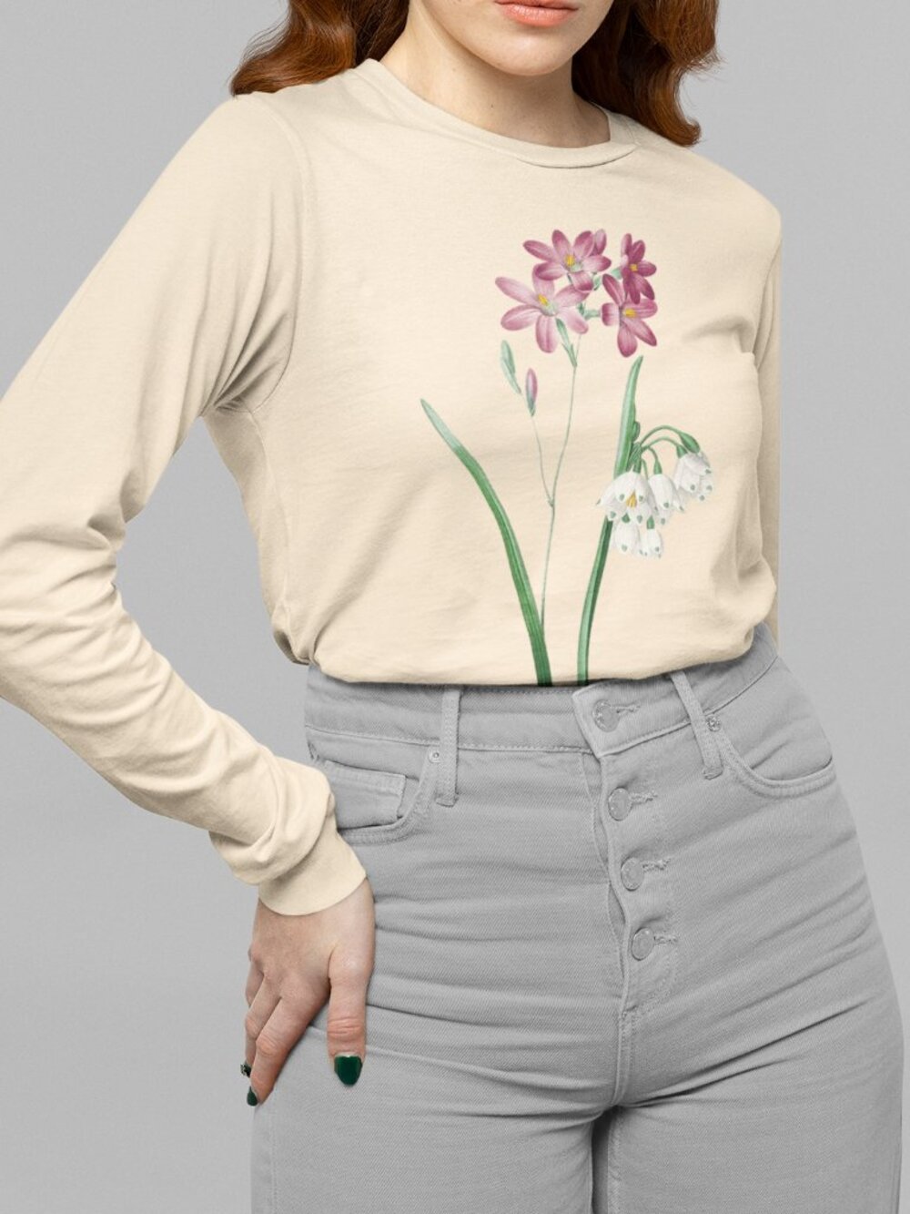 Pink Ixia Vintage Floral Print Long Sleeve Graphic Tee T-shirt S-XXL